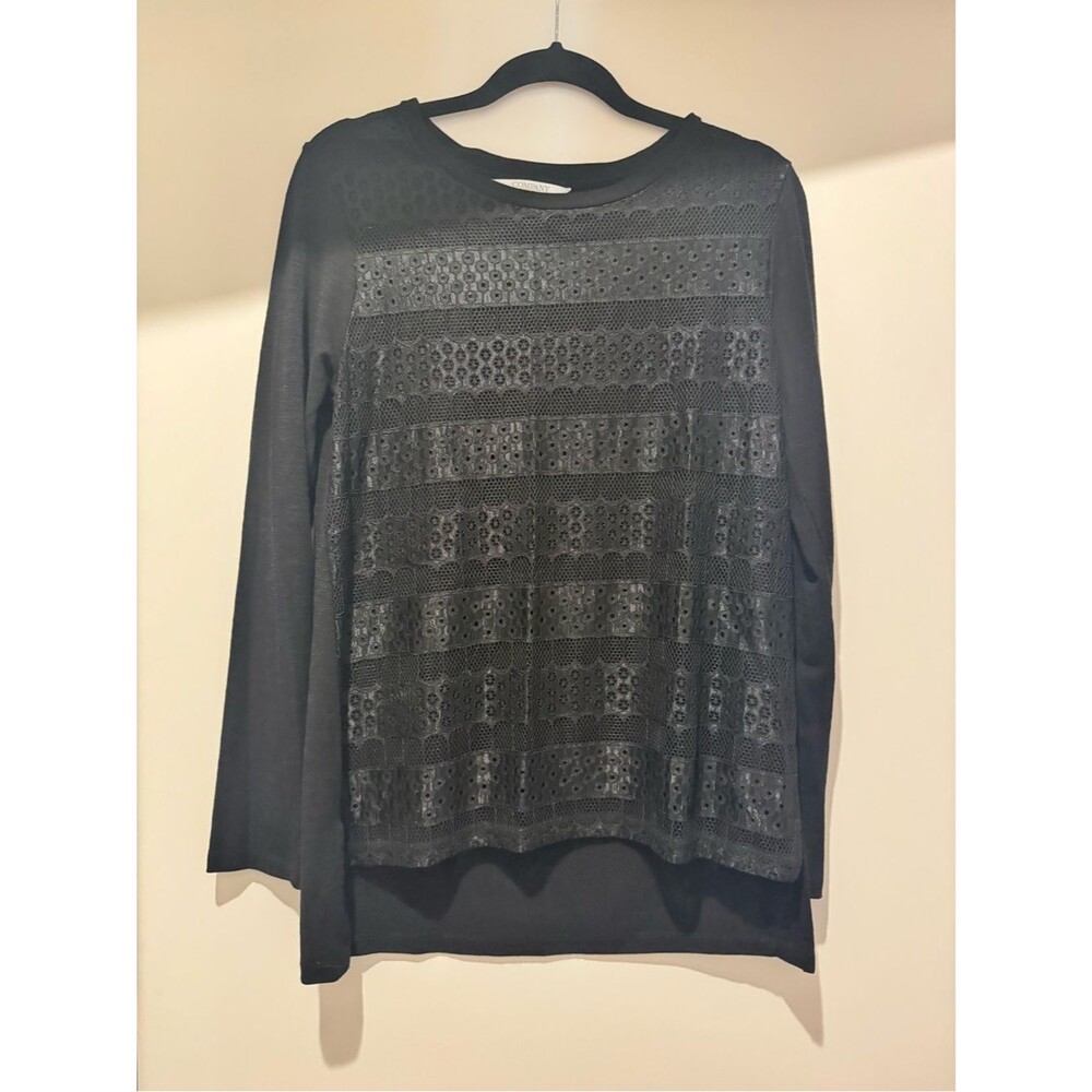 Black tunic top with patterned overlay